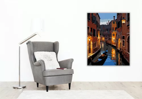 Velencei Gondola Esti Fényekben - számfestő készlet - Számfestő.hu - 80×100cm - keret nélkül