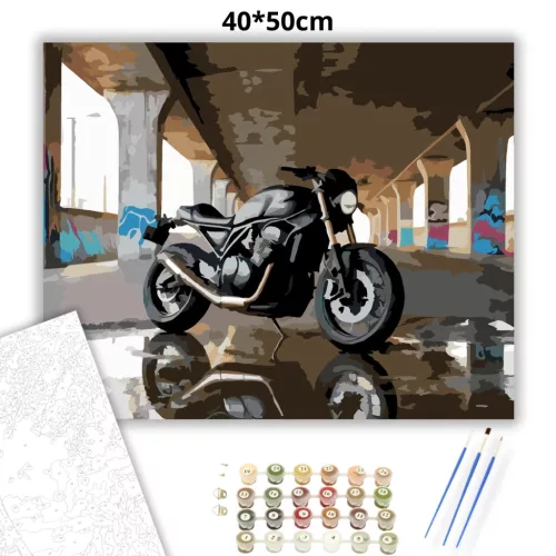 Fekete Street Motor Graffitis Felüljáró Alatt - számfestő készlet - Számfestő.hu - 40×50cm - Keret nélkül