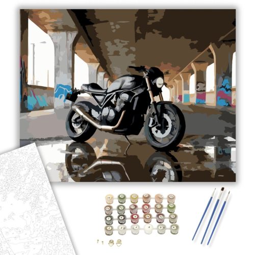 Fekete Street Motor Graffitis Felüljáró Alatt - számfestő készlet - Számfestő.hu - 50×60cm - keretre feszítve