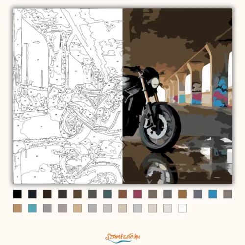 Fekete Street Motor Graffitis Felüljáró Alatt - számfestő készlet - Számfestő.hu - 40×50cm - Keret nélkül