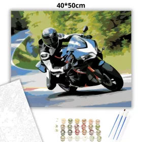 Fekete Sportmotor a Hegyi Kanyarban - számfestő készlet - Számfestő.hu - 40×50cm - Keret nélkül
