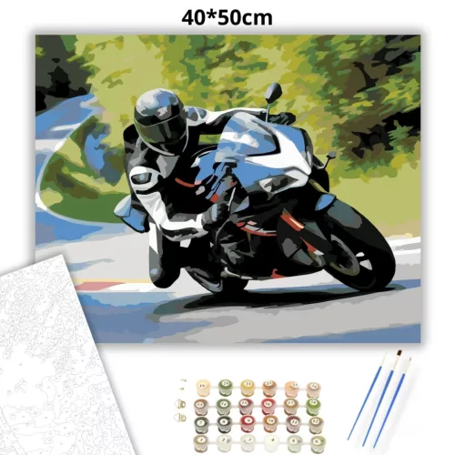 Fekete Sportmotor a Hegyi Kanyarban - számfestő készlet - Számfestő.hu - 40×50cm - Keret nélkül