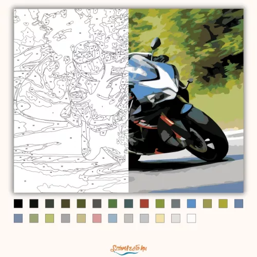 Fekete Sportmotor a Hegyi Kanyarban - számfestő készlet - Számfestő.hu - 40×50cm - Keret nélkül