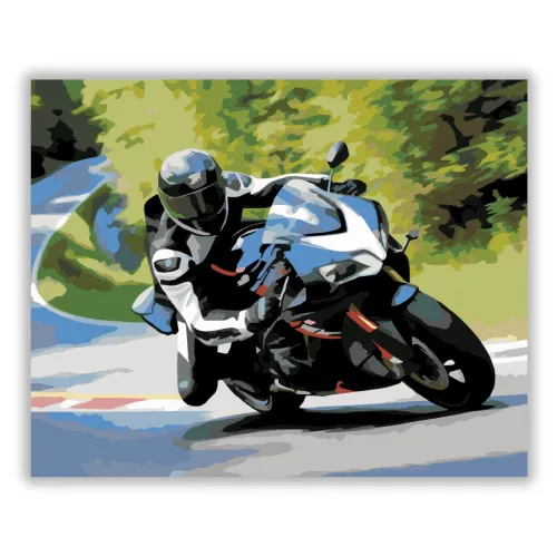 Fekete Sportmotor a Hegyi Kanyarban - számfestő készlet - Számfestő.hu - 40×50cm - Keret nélkül
