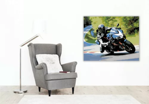 Fekete Sportmotor a Hegyi Kanyarban - számfestő készlet - Számfestő.hu - 40×50cm - Keret nélkül