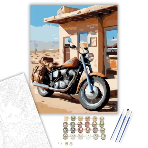 Vintage Motor a Sivatagi Benzinkútnál - számfestő készlet - Számfestő.hu - 50×60cm - keret nélkül