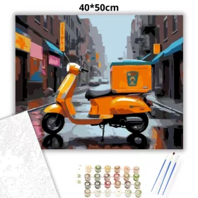 Élénk Narancssárga Futárrobogó - számfestő készlet - Számfestő.hu - 40×50cm - Keret nélkül