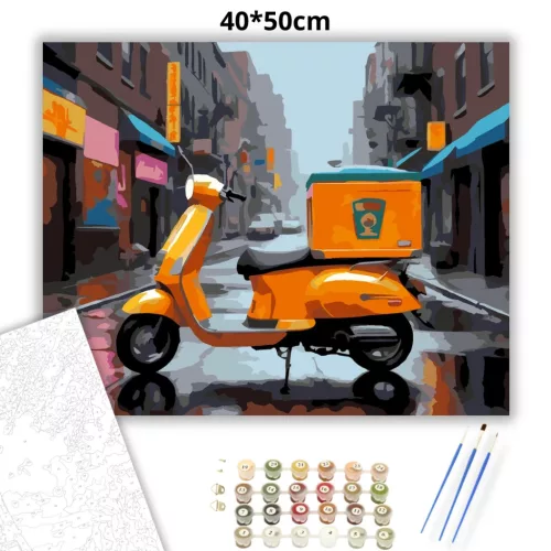 Élénk Narancssárga Futárrobogó - számfestő készlet - Számfestő.hu - 40×50cm - Keret nélkül