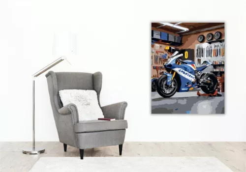 Versenymotor a Szerelőműhelyben - számfestő készlet - Számfestő.hu - 60×70cm - keret nélkül