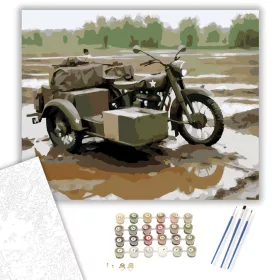 Hadsereg Zöld Oldalkocsis Motor - számfestő készlet - Számfestő.hu - 40×50cm - keret nélkül