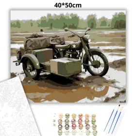 Hadsereg Zöld Oldalkocsis Motor - számfestő készlet - Számfestő.hu - 40×50cm - Keret nélkül