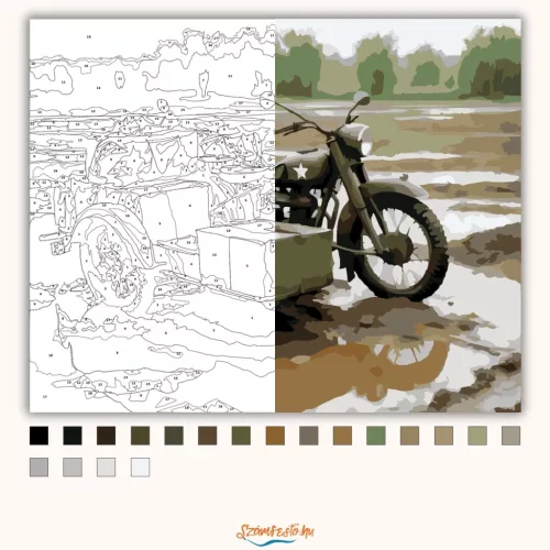 Hadsereg Zöld Oldalkocsis Motor - számfestő készlet - Számfestő.hu - 40×50cm - Keret nélkül