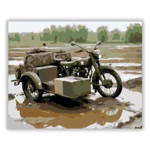 Hadsereg Zöld Oldalkocsis Motor - számfestő készlet - Számfestő.hu - 40×50cm - Keret nélkül