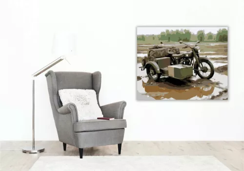 Hadsereg Zöld Oldalkocsis Motor - számfestő készlet - Számfestő.hu - 40×50cm - Keret nélkül