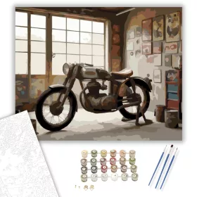 Vintage Versenymotor a Műhelyben - számfestő készlet - Számfestő.hu - 40×50cm - keret nélkül