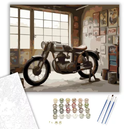 Vintage Versenymotor a Műhelyben - számfestő készlet - Számfestő.hu - 40×50cm - keret nélkül