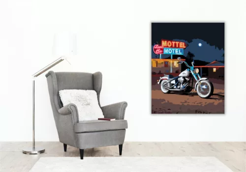 Klasszikus Chopper a Motel Előtt - számfestő készlet - Számfestő.hu - 40×50cm - keretre feszítve
