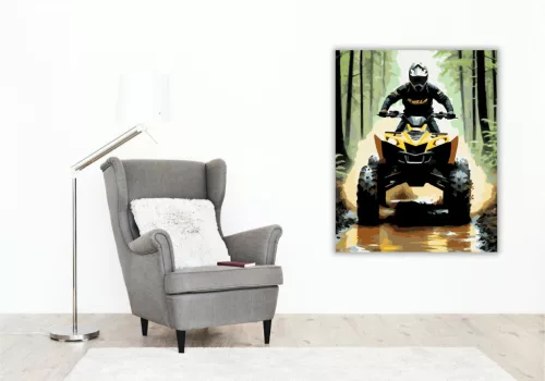 Sárga ATV az Erdei Ösvényen - számfestő készlet - Számfestő.hu - 50×60cm - keretre feszítve