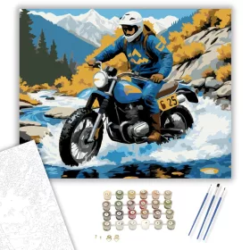Kék Scrambler a Hegyek Között - számfestő készlet - Számfestő.hu - 40×50cm - keret nélkül