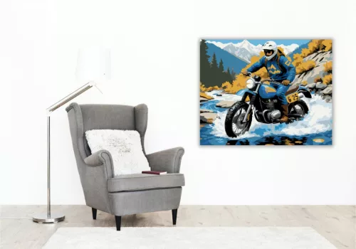 Kék Scrambler a Hegyek Között - számfestő készlet - Számfestő.hu - 40×50cm - keret nélkül