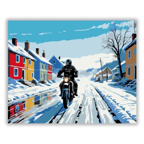 Téli Motoros a Havas Faluban - Számfestő.hu