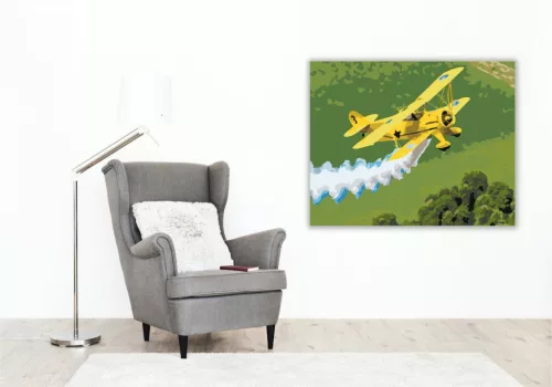 Sárga Kétfedeles Repülő Műrepülés Közben - számfestő készlet - Számfestő.hu - 40×50cm - keretre feszítve