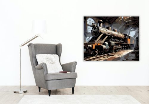 Régi Mozdony Műhelyben - számfestő készlet - Számfestő.hu - 60×70cm - keretre feszítve