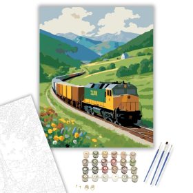 Dízel Tehervonat Vidéki Tájon - számfestő készlet - Számfestő.hu - 40×50cm - keret nélkül