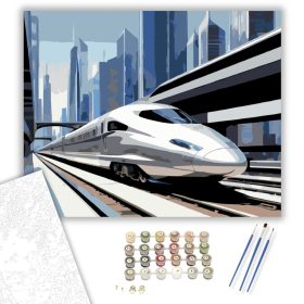 Gyorsvonat Modern Városban - számfestő készlet - Számfestő.hu - 40×50cm - keret nélkül