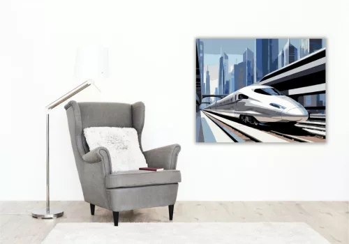 Gyorsvonat Modern Városban - számfestő készlet - Számfestő.hu - 40×50cm - keret nélkül