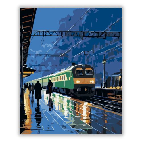 Éjszakai Vonatállomás Esőben - Számfestő.hu