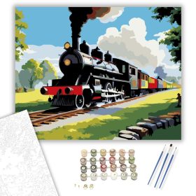 Gőzmozdony Vidéki Állomáson - számfestő készlet - Számfestő.hu - 40×50cm - keret nélkül