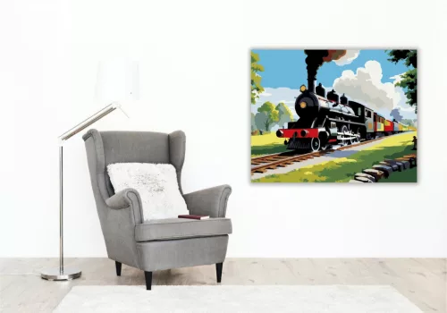 Gőzmozdony Vidéki Állomáson - számfestő készlet - Számfestő.hu - 40×50cm - keret nélkül