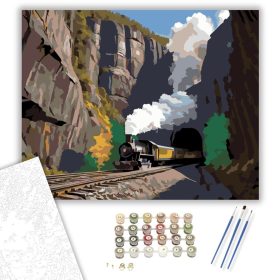 Gőzmozdony Alagútnál - számfestő készlet - Számfestő.hu - 40×50cm - keret nélkül