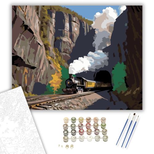 Gőzmozdony Alagútnál - számfestő készlet - Számfestő.hu - 40×50cm - keret nélkül