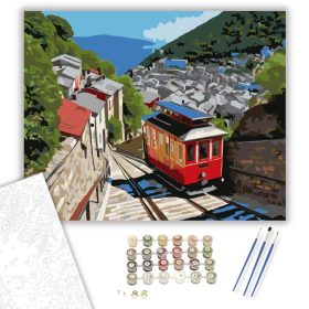 Piros Sikló Történelmi Városban - számfestő készlet - Számfestő.hu - 40×50cm - keret nélkül