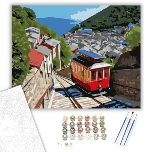 Piros Sikló Történelmi Városban - számfestő készlet - Számfestő.hu - 40×50cm - keret nélkül