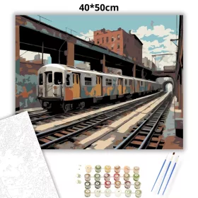 Graffiti Borította Metróvonat Városi Környezetben - számfestő készlet - Számfestő.hu - 40×50cm - Keret nélkül