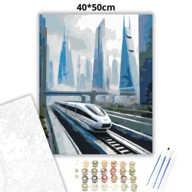 Futurisztikus Maglev Vonat Városi Skyline-nal - számfestő készlet - Számfestő.hu - 40×50cm - Keret nélkül