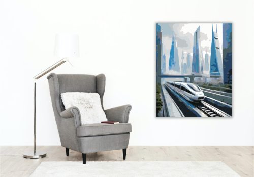 Futurisztikus Maglev Vonat Városi Skyline-nal - számfestő készlet - Számfestő.hu - 80×100cm - keret nélkül
