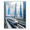 Futurisztikus Maglev Vonat Városi Skyline-nal - számfestő készlet - Számfestő.hu - 40×50cm - Keret nélkül