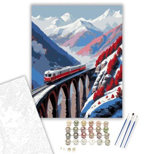 Hegyi Viadukton Átkelő Vonat - számfestő készlet - Számfestő.hu - 80×100cm - keret nélkül
