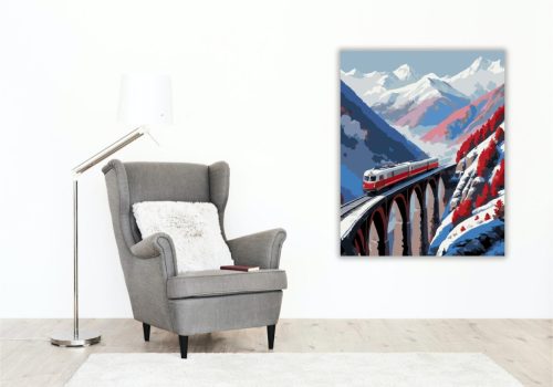 Hegyi Viadukton Átkelő Vonat - számfestő készlet - Számfestő.hu - 40×50cm - keret nélkül