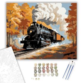 Őszi Erdőn Átszáguldó Gőzmozdony - számfestő készlet - Számfestő.hu - 40×50cm - keret nélkül