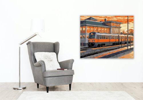 Kétszintes Ingázó Vonat Alkonyatkor - számfestő készlet - Számfestő.hu - 80×100cm - keret nélkül