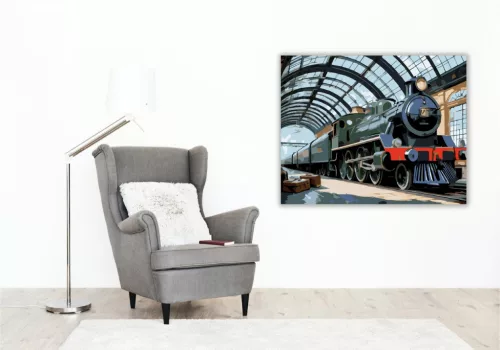 Történelmi Expresszvonat Állomáson - számfestő készlet - Számfestő.hu - 80×100cm - keret nélkül