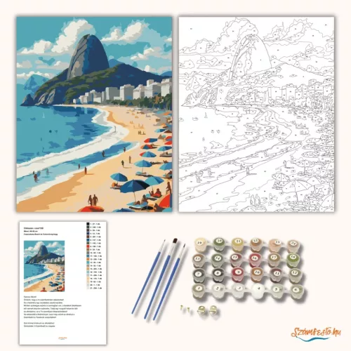 Copacabana Beach és Cukorsüveg-hegy - számfestő készlet - Számfestő.hu - 40×50cm - Keret nélkül