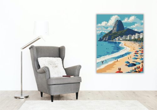 Copacabana Beach és Cukorsüveg-hegy - számfestő készlet - Számfestő.hu - 40×50cm - keretre feszítve