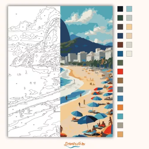 Copacabana Beach és Cukorsüveg-hegy - számfestő készlet - Számfestő.hu - 40×50cm - Keret nélkül