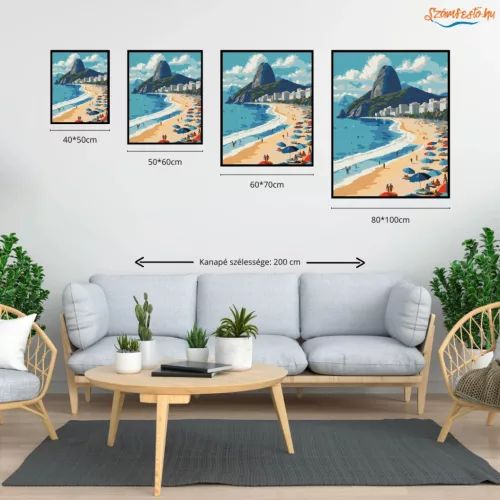 Copacabana Beach és Cukorsüveg-hegy - számfestő készlet - Számfestő.hu - 40×50cm - Keret nélkül